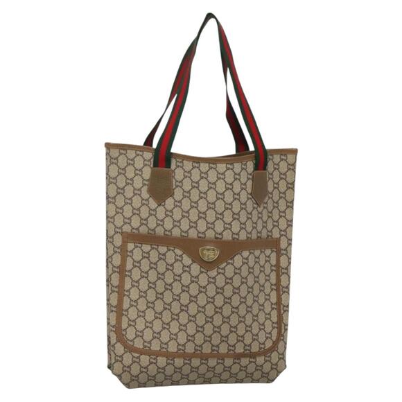 GUCCI GG Plus Supreme Web Sherry Line Tote Bag Pvc Beige Red Green - Picture 1 of 16